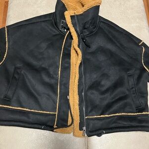 Stella Tweed Black and Tan Bomber Jacket size large crop top